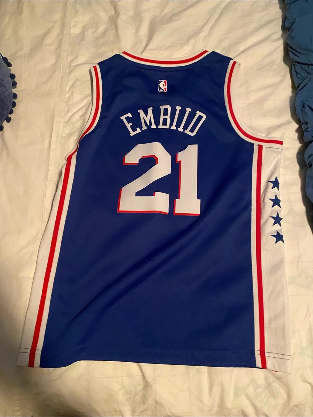 Nike Embiid PHILA #21 Basketball Swingman Jersey with Red and White Trim